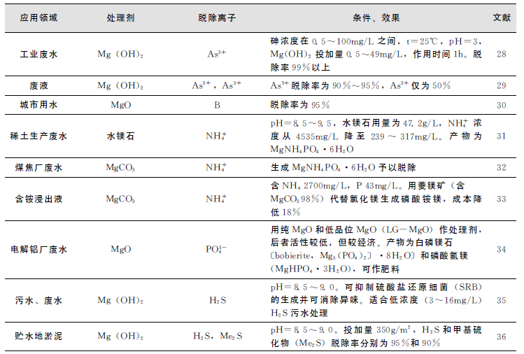 氧化镁、氢氧化镁脱除非金属离子的研究与应用