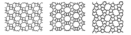 典型的沸石LEV,BEA和MFI的结构示意图