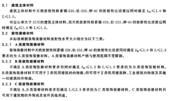 国家标准GB 6566-2010 《建筑材料放射性核素限量》规定