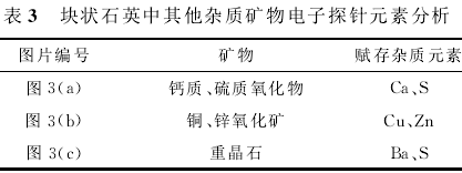 表3 块状石英钟其他杂质矿物电子探针元素分析