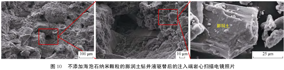 不添加海泡石纳米颗粒的膨润土钻井液驱替后的注入端岩心扫描电镜照片