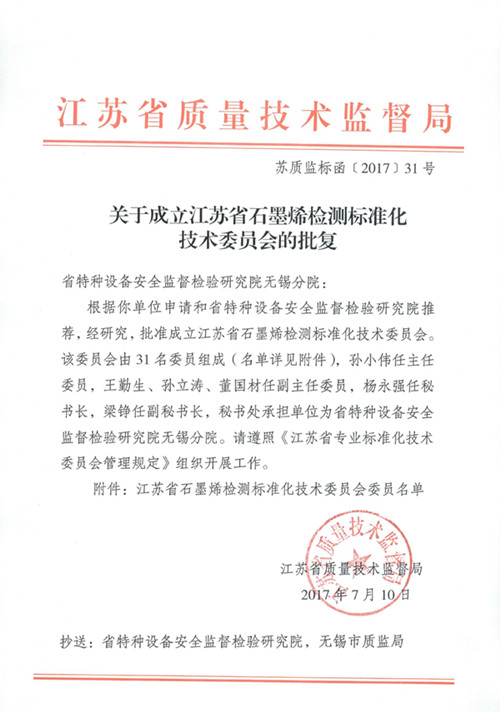 标准助推行业发展：江苏省石墨烯标委会在常州揭牌