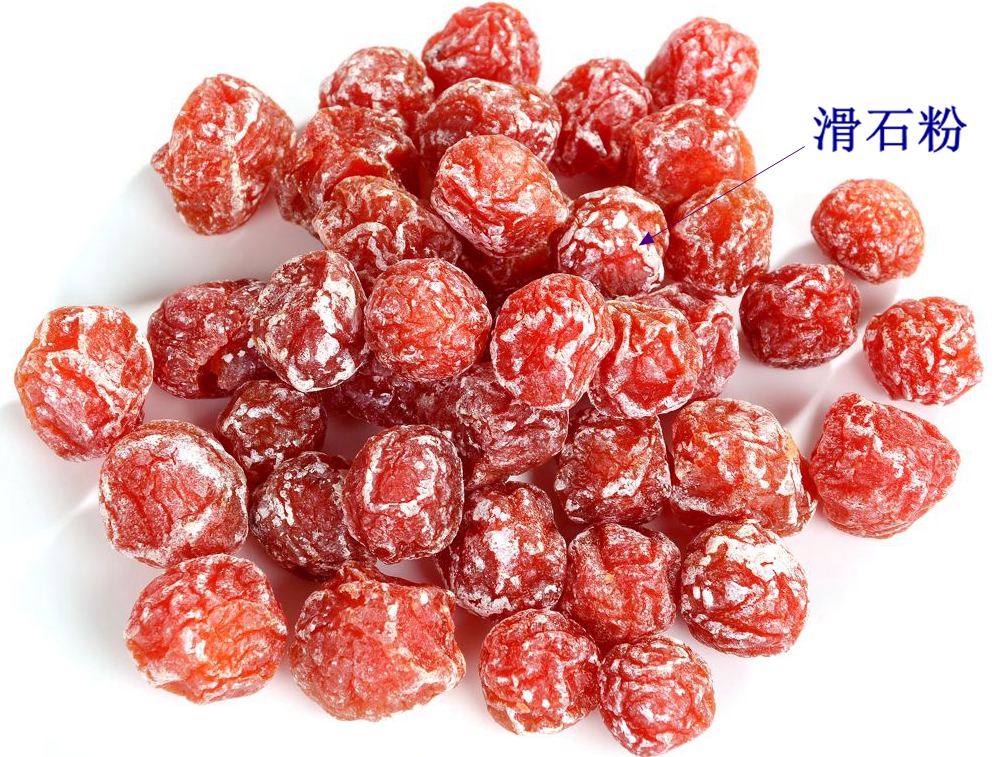 滑石粉主要作为抗结剂，也可作为脱模剂和防黏剂，用于糖果等食品的加工过程。