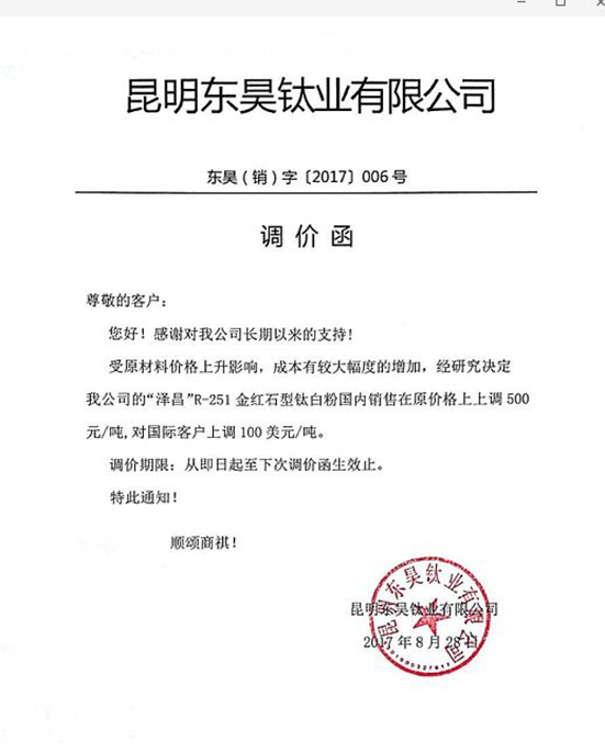 这个8月,钛白粉又一波涨价潮来袭!