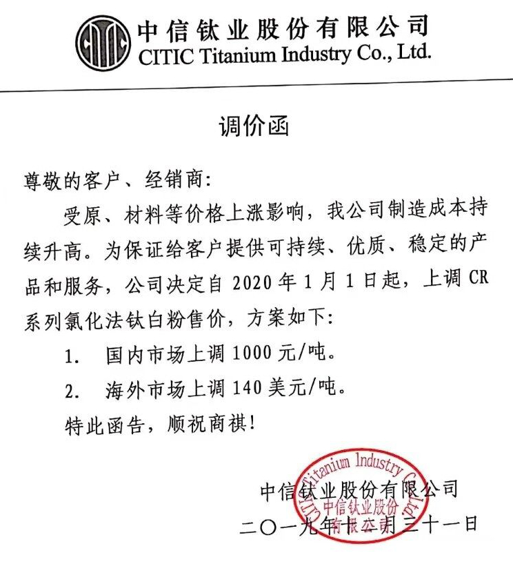 大雪挡不住的火热！15家钛白粉企业宣布涨价！