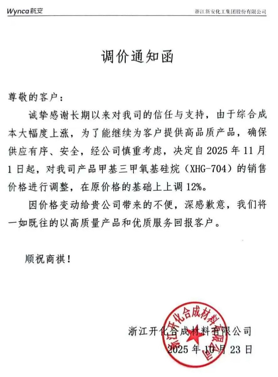 甲基三甲氧基硅烷，涨价！